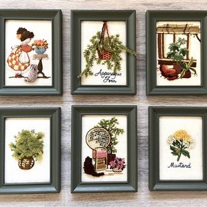 Set 6 framed embroidery art